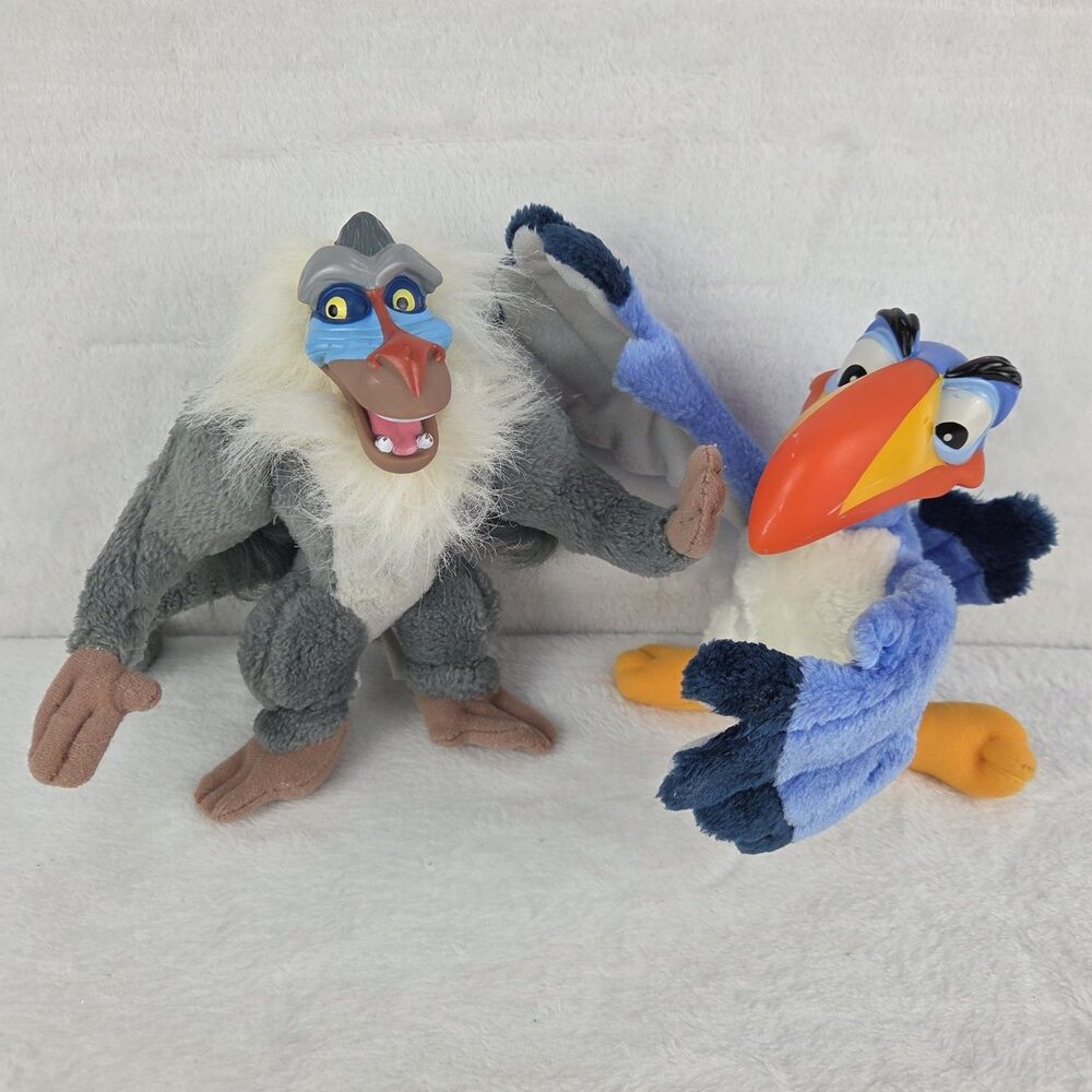 Vintage 1994 Lion King Rafiki & Zazu Plush Figure Lot Disney 7 Inch